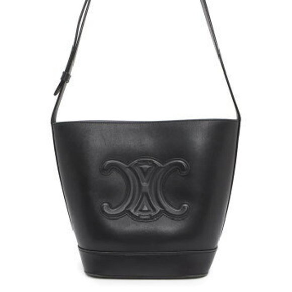 Celine Bucket Cuir Triomphe Shoulder Bag Calfskin Leather Black s - Picture 1 of 8